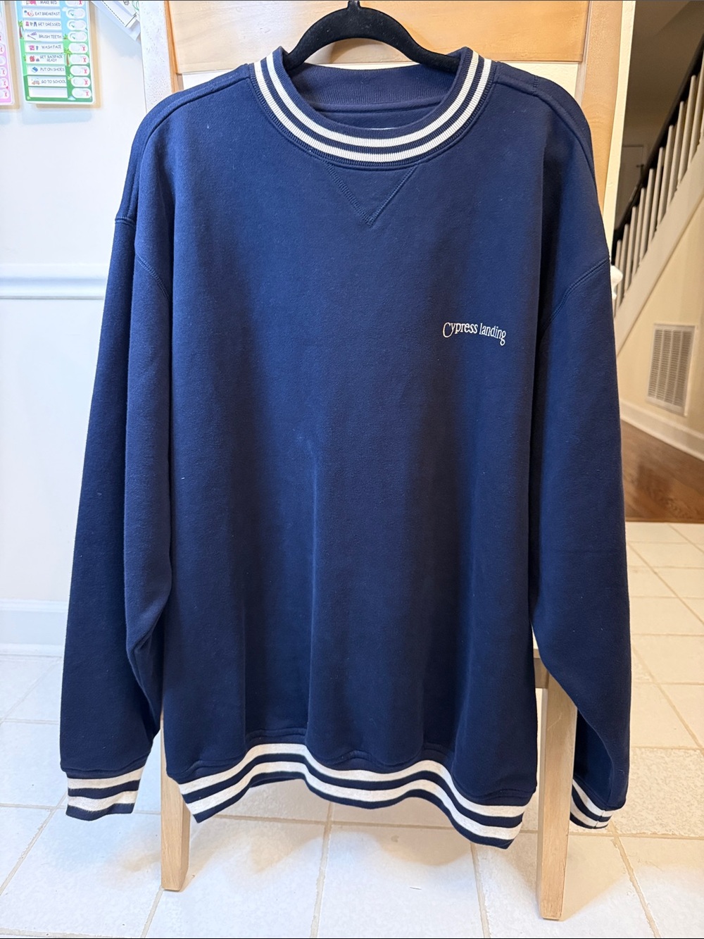 Cutter & Buck Navy Crewneck Sweater with White Striped Trim
